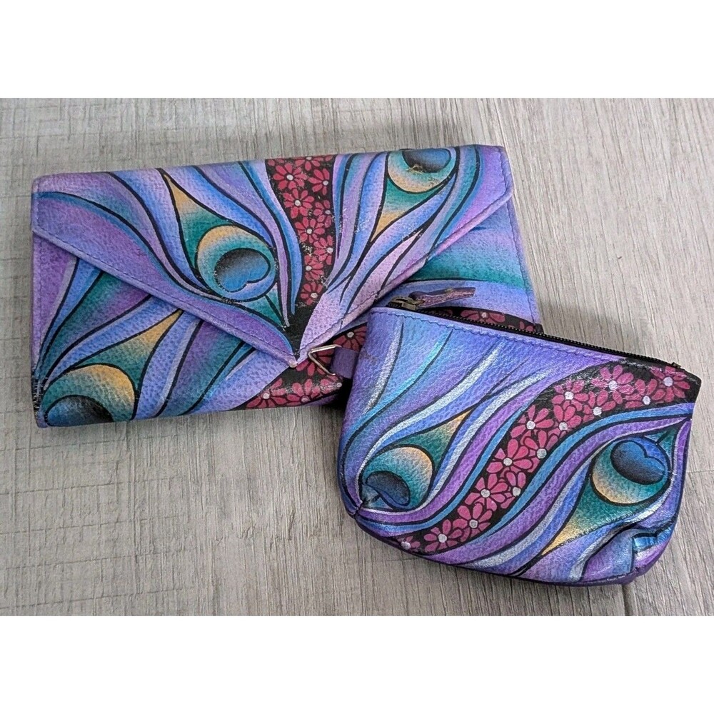 Anuschka Anna Organizer Wallet Snap & Coin Purse Dreamy Peacock Dewberry